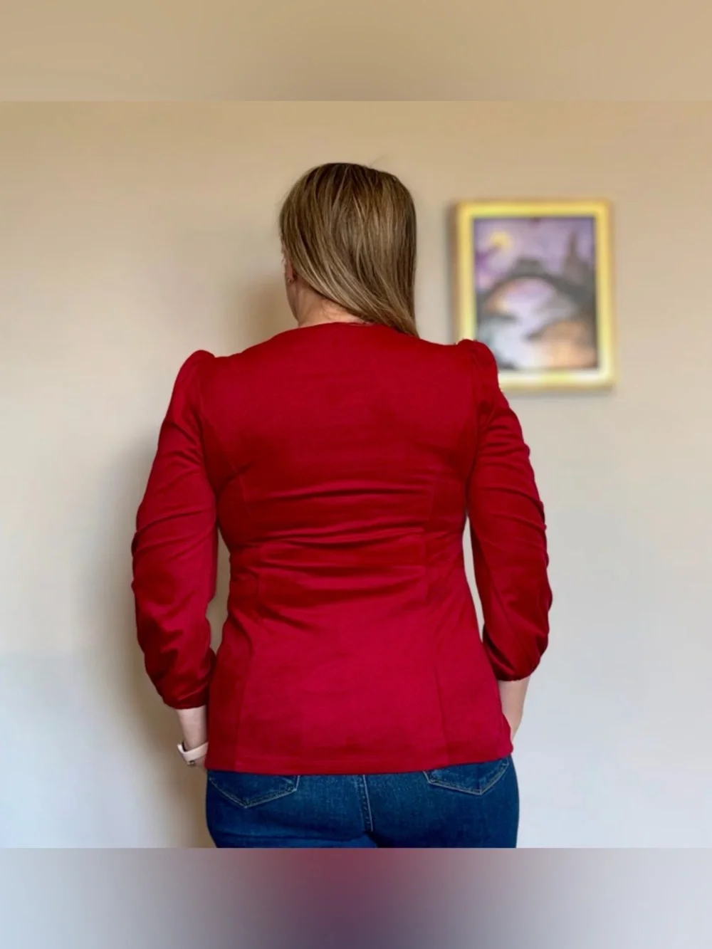 Susan Graver Crimson V-Neck Puff-Sleeve Top - Picture 2 of 11
